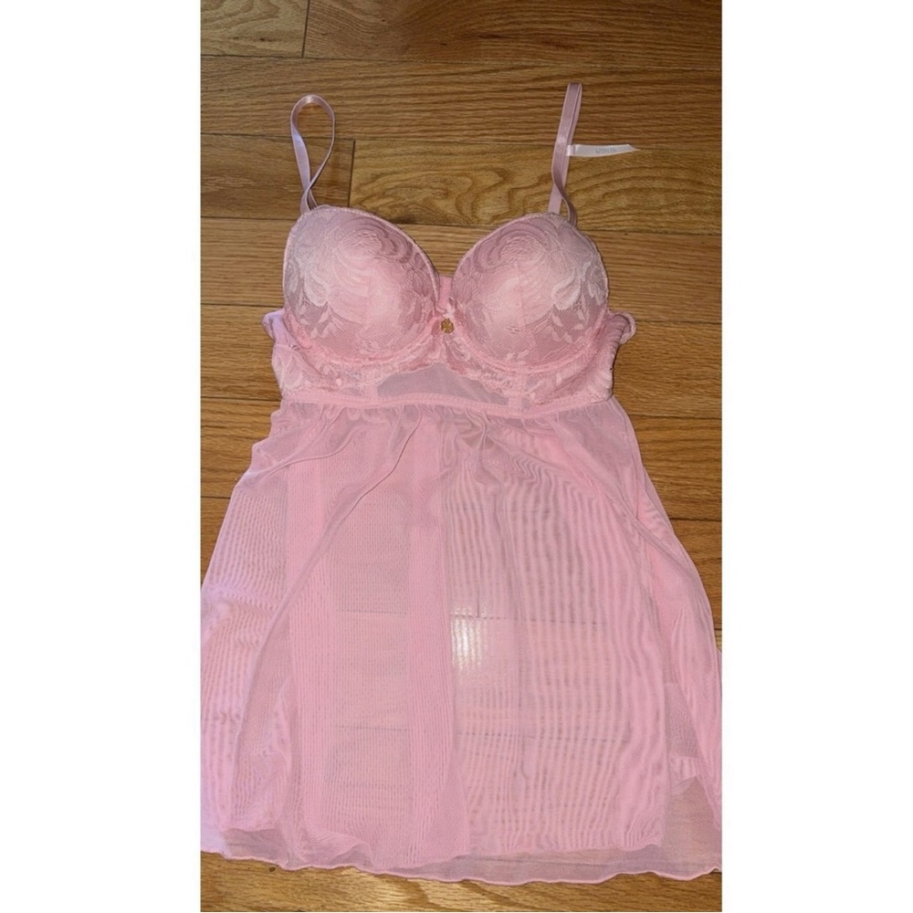 Daisy Fuentes Pink Sheer Lace Chemise